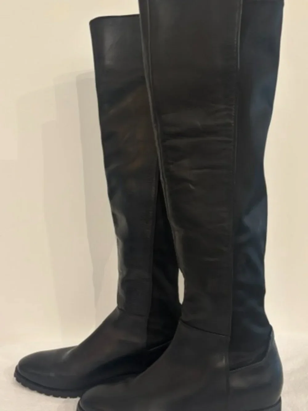 Biondo Sierra Waterproof Black Leather Over-the-Knee Lug Sole Boot - 8